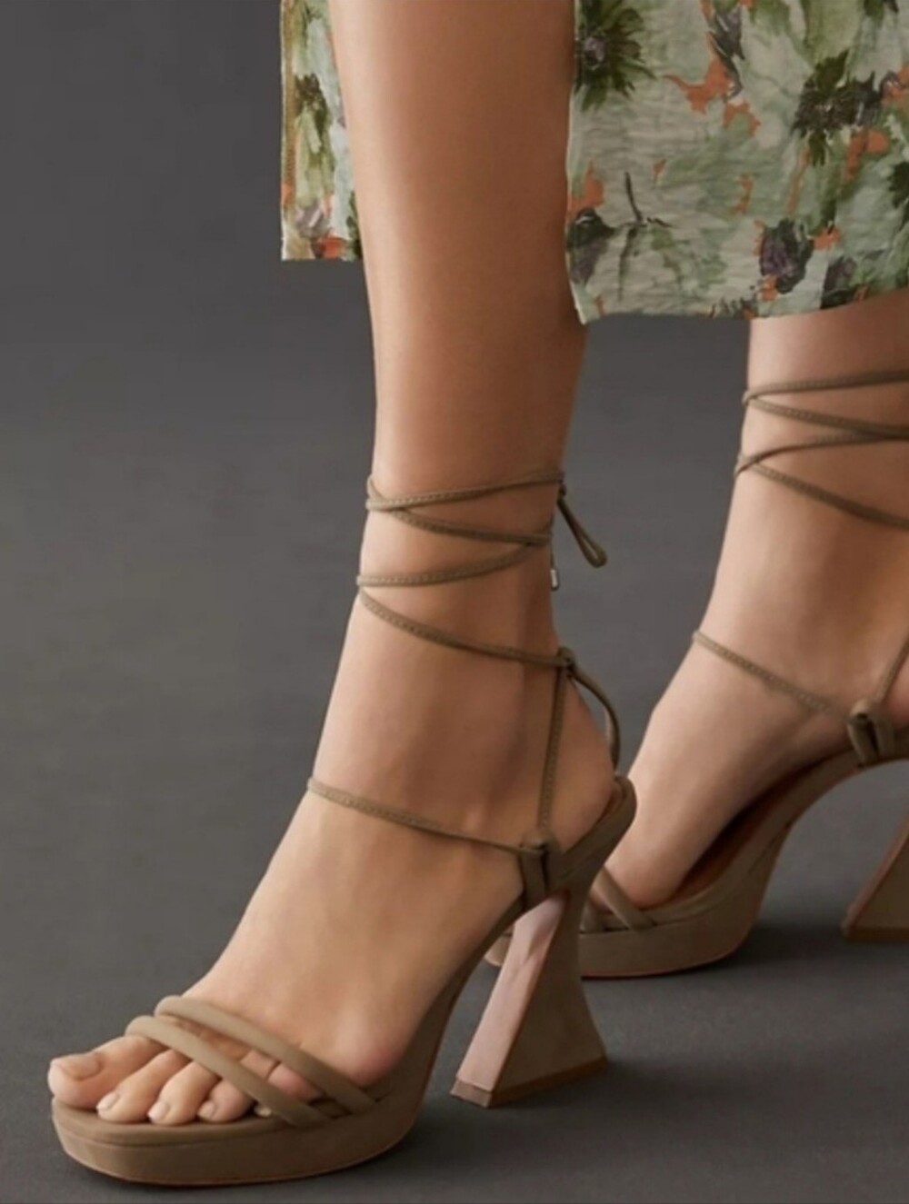 Anthropologie Vicenza Strappy Platform Heels Taupe